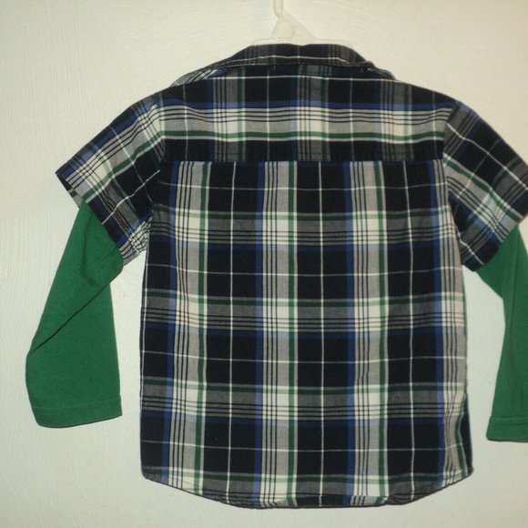 Toughskins Boys Size 3T Monsters Rock Layered Look Long Sleeved Shirt Plaid - Picture 5 of 6
